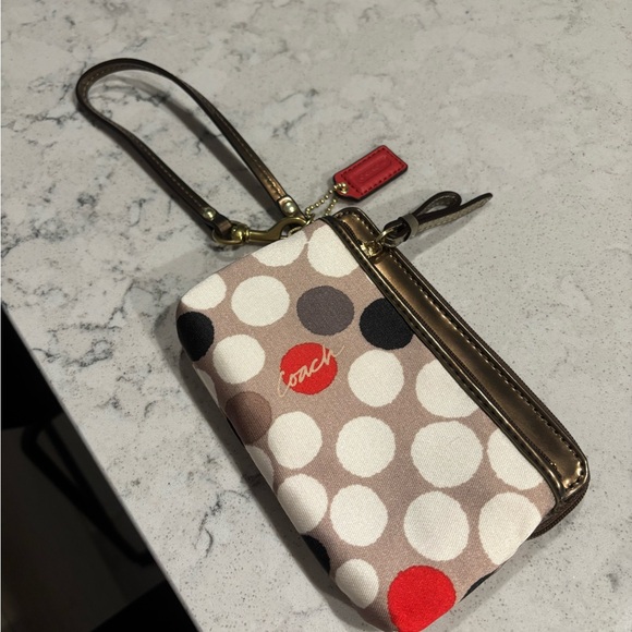 Coach Handbags - Coach Polka Dot Wristlet - Brown and Red Accents